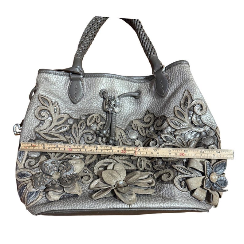 Brighton Leather Pearl Embellished Pewter "Catch the Moon" Bucket Handbag image 8