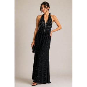 Black Beaded Halter Gown - Etsy