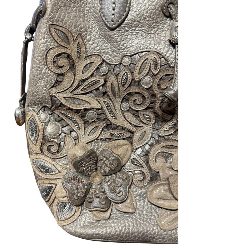 Brighton Leather Pearl Embellished Pewter "Catch the Moon" Bucket Handbag image 16