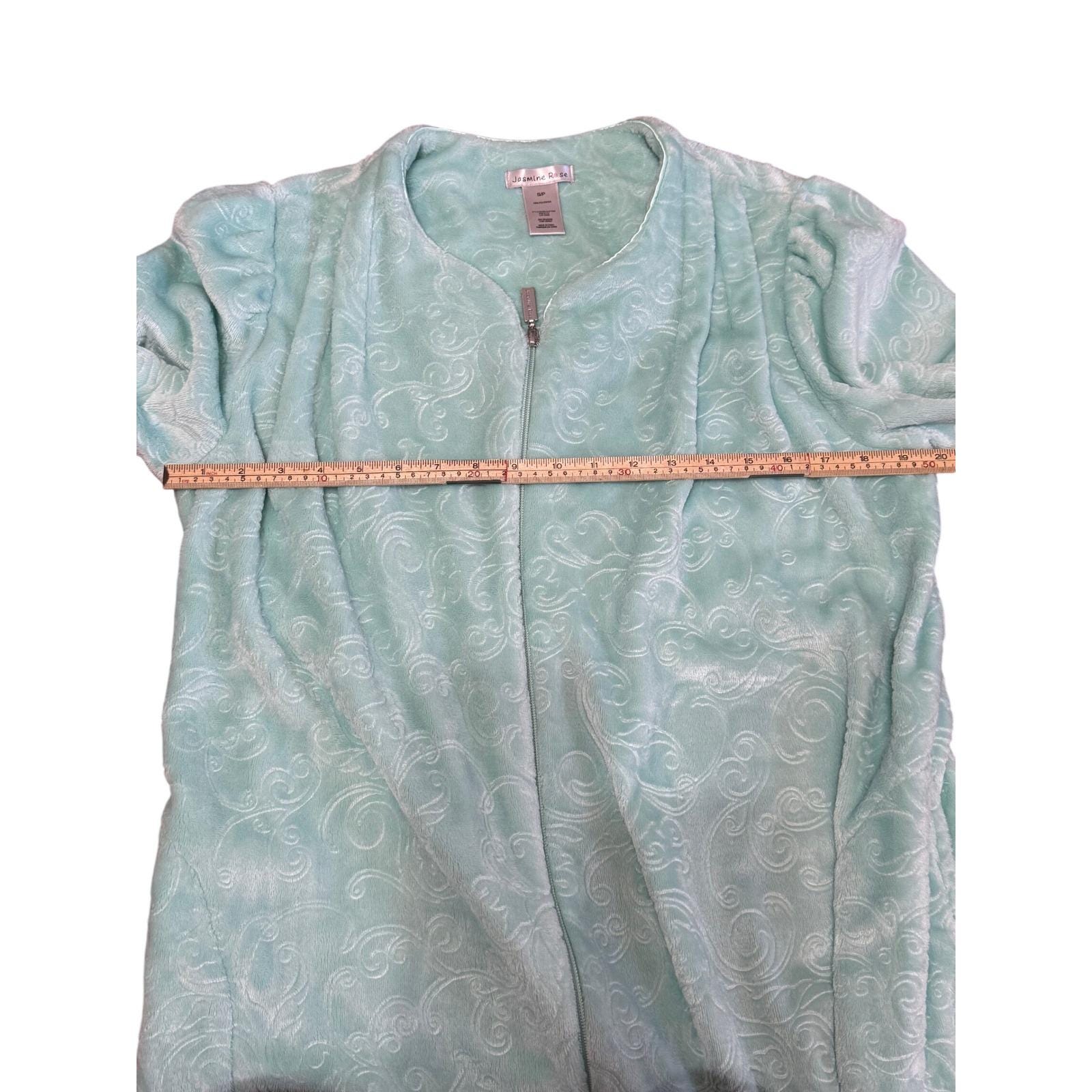 Scroll Zip Robe Jasmine Rose Plush Robe Aqua Blue Scroll Pattern Full Zip Loungewear ...