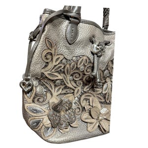 Brighton Leather Pearl Embellished Pewter "Catch the Moon" Bucket Handbag image 15