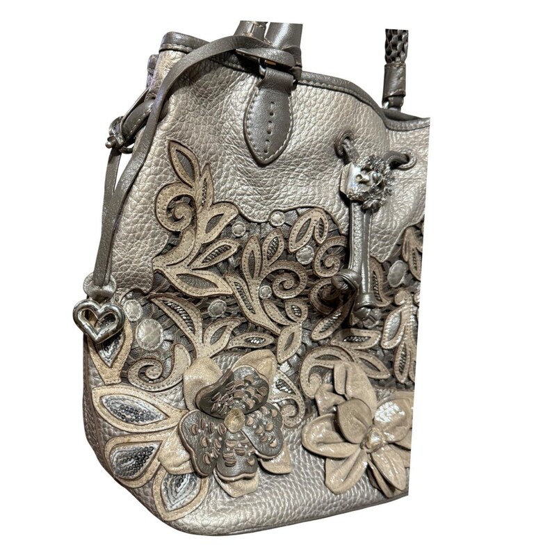 Brighton Leather Pearl Embellished Pewter "Catch the Moon" Bucket Handbag image 15