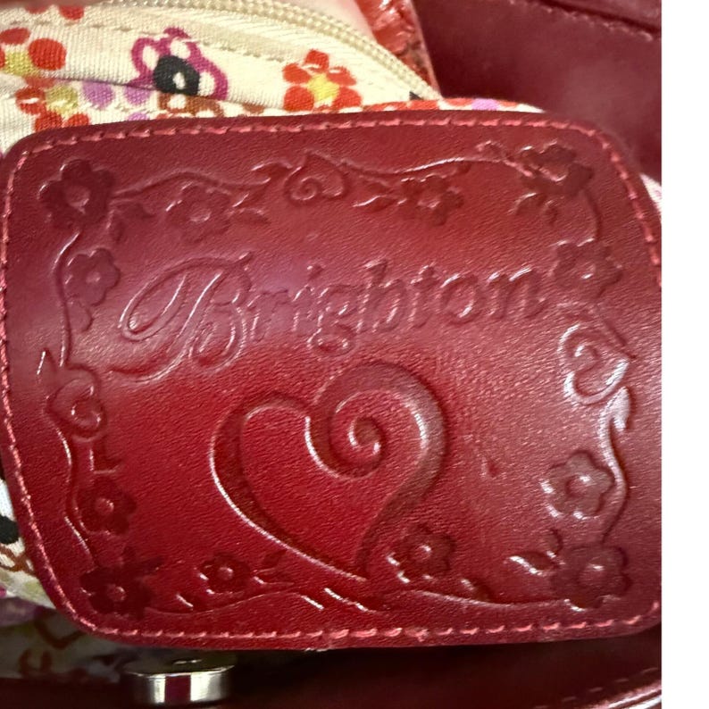 Brighton Red Wicker Bucket Purse Rhinestone Floral Accents & Leather Trim image 7