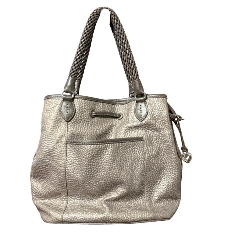 Brighton Leather Pearl Embellished Pewter "Catch the Moon" Bucket Handbag image 3