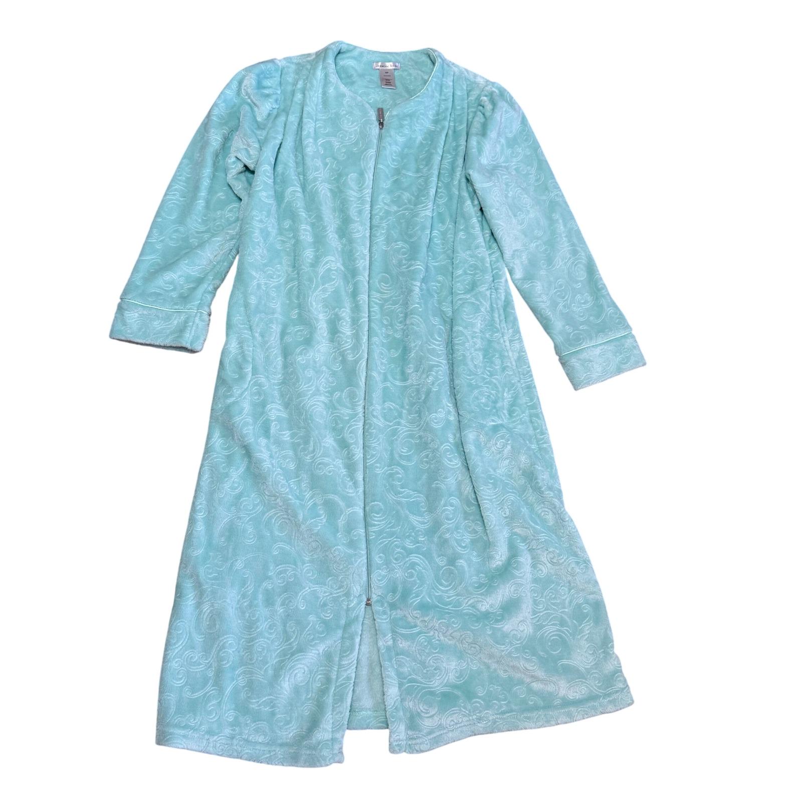 Scroll Zip Robe Jasmine Rose Plush Robe Aqua Blue Scroll Pattern Full Zip Loungewear ...