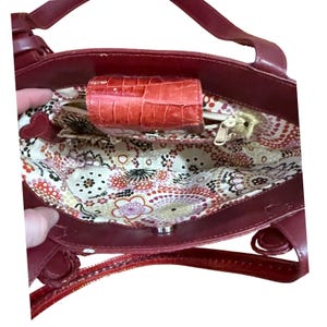 Brighton Red Wicker Bucket Purse Rhinestone Floral Accents & Leather Trim image 3