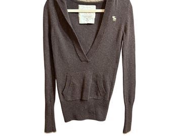 Rare Vintage Abercrombie & Fitch Brown V-Neck Hoodie Sweater Angora Blend XL