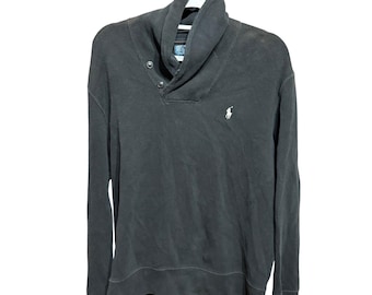 Jersey de hombre Polo Ralph Lauren negro con cuello chal y botones, talla L