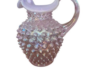 Fenton Art Glass Pink Chiffon Opalescent Hobnail Pitcher 5
