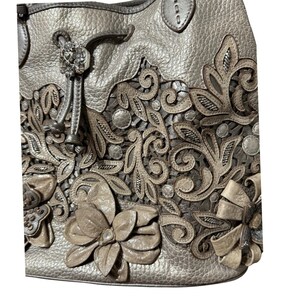 Brighton Leather Pearl Embellished Pewter "Catch the Moon" Bucket Handbag image 5