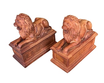 Andrea by Sadek Heavy Resin Lions on Plinths Sculpture Bookends set of 2
