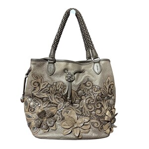 Brighton Leather Pearl Embellished Pewter "Catch the Moon" Bucket Handbag image 2