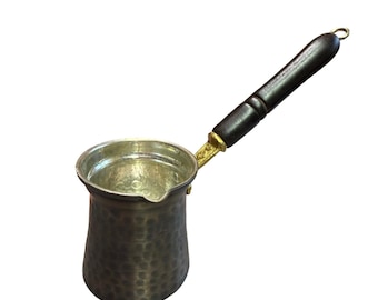 Demmex Turkish Coffee Pot Hand Hammered Copper Cezve Ibrik Wood Handle Turkey