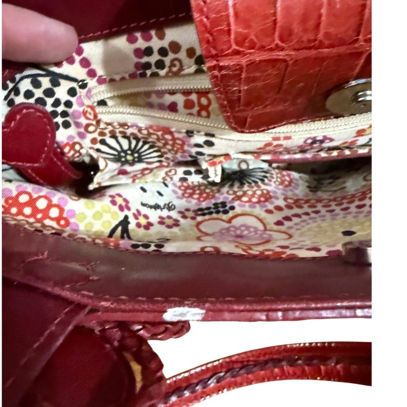 Brighton Red Wicker Bucket Purse Rhinestone Floral Accents & Leather Trim image 5