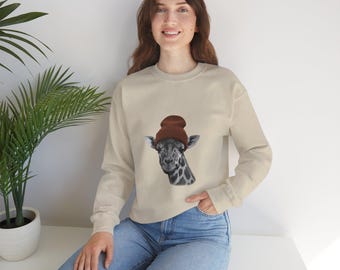 Giraffe trägt Mütze Unisex 90er Jahre Sweatshirt | Gemütlicher Herbst Pullover Vintage Shirt | Weicher übergroßer Rundhalsausschnitt