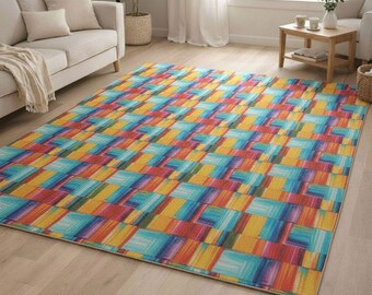 Bunter Pinselstrich Kinderzimmerteppich | Spielzimmer Teppich