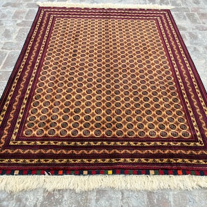 Tapete afegão vermelho feito à mão - 2,1 x 1,5 m, com design de Khwaja Roshnai | Tapete belga de alta qualidade | Ecológico | Frete grátis