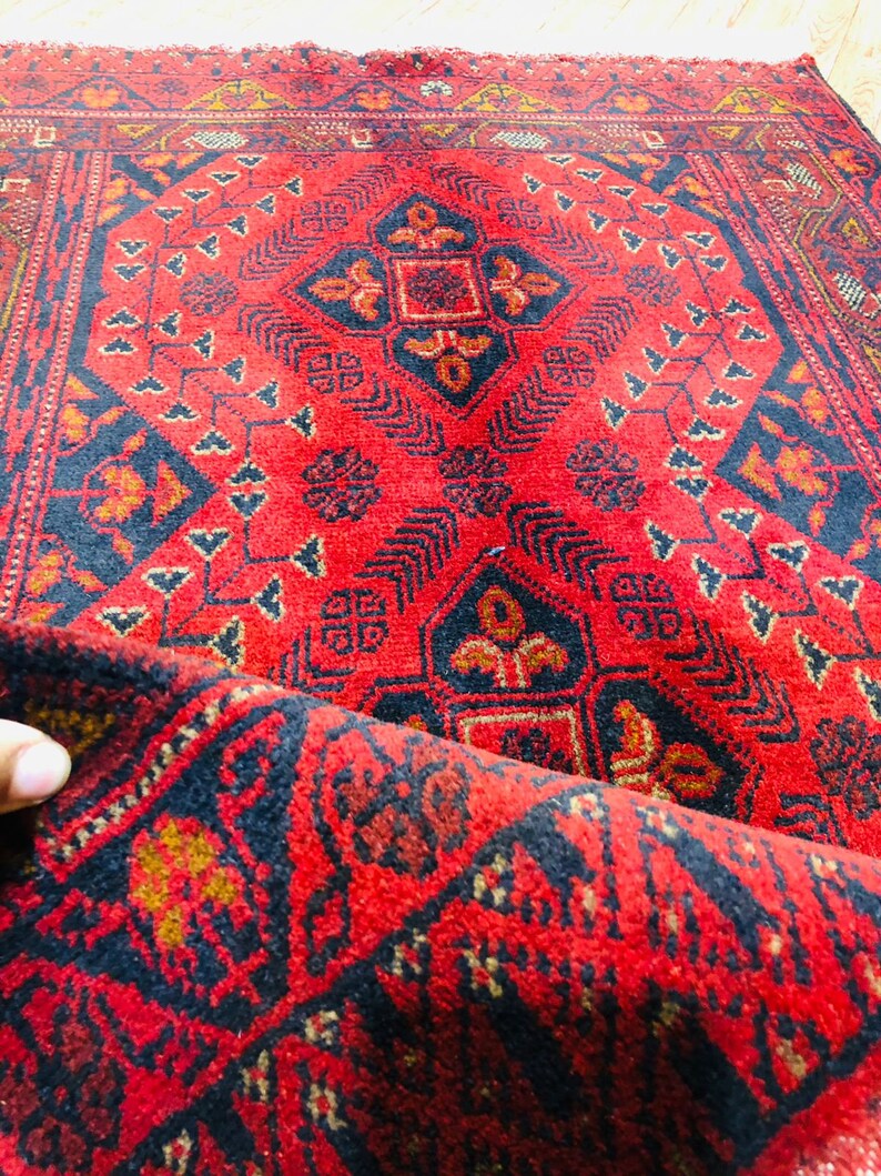 2.5x4 Red Rug Afghan Khal Hand Knotted Veg Dye Wool Floor Rug Kids Rug