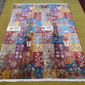 Handgjord afghansk ullmatta: 7 x 5 fot lapptäcksmatta