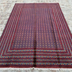 Handgemaakt blauw Afghaans tapijt – 7 x 10 voet kaart Khwaja Roshnai Design | Belgisch kwaliteitstapijt | Milieuvriendelijk | Gratis verzending