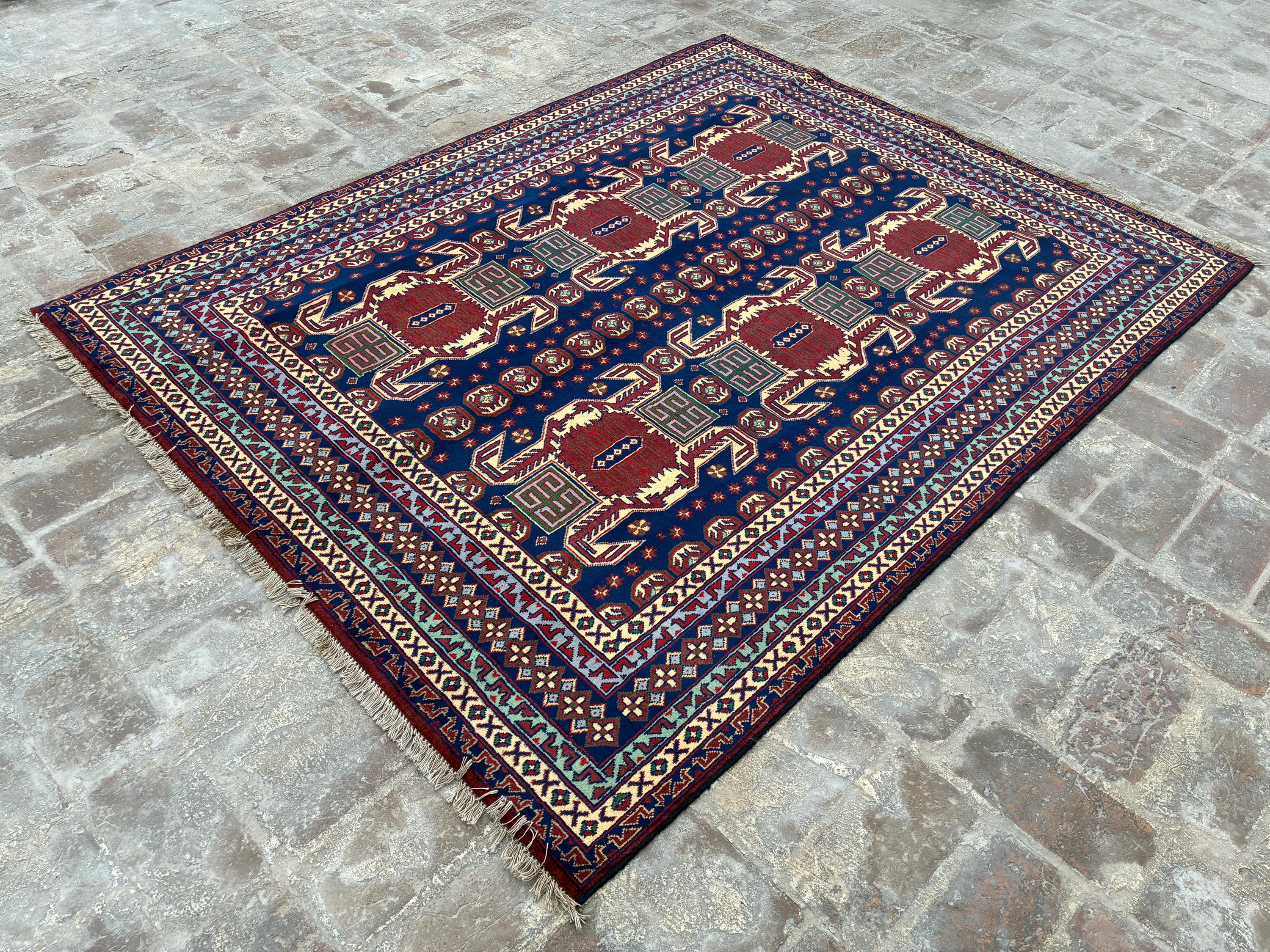 Handmade Balochi Map Rug | Blue Background | Traditional Carpet From ...