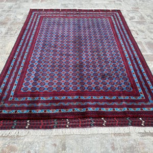 Tapete Afegão Azul Feito à Mão – 2,1 x 1,5 m, Mapa Khwaja Roshnai Design | Tapete Belga de Alta Qualidade | Ecológico | Frete Grátis