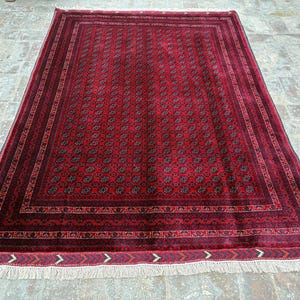 Tapete afegão vermelho feito à mão – 2,1 x 1,5 m, com design de Khwaja Roshnai | Tapete belga de alta qualidade | Ecológico | Frete grátis