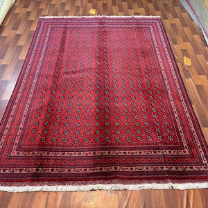 Alfombra afgana roja hecha a mano - 2,4 x 1,5 m, diseño de mapa Khwaja Roshnai / Alfombra belga de alta calidad / Ecológica / Envío gratuito