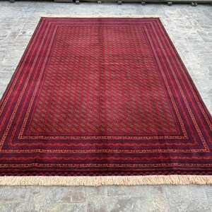 Tapete afegão vermelho feito à mão – 2,1 x 3 m, com design de Khwaja Roshnai | Tapete belga de alta qualidade | Ecológico | Frete grátis