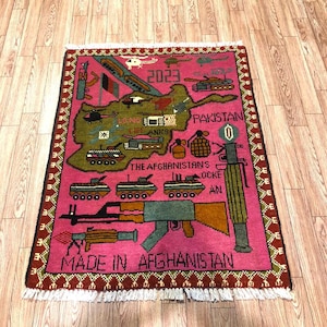 WAND DEKOR Afghanistan Kriegsteppich, Afghan Handgeknüpfter Afghanistan Teppich