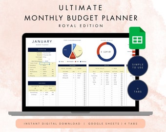 Monthly Budget Planner | Royal Colour Spreadsheet | Simple Monthly Budget | Personal Finances | Google Sheets | All-in-1 Financial Tracker