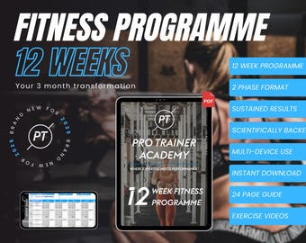 Programa de acondicionamiento físico de 12 semanas / Plan de entrenamiento físico guiado de ProTrainer Academy con entrenamiento experto para transformar tu cuerpo en 3 meses
