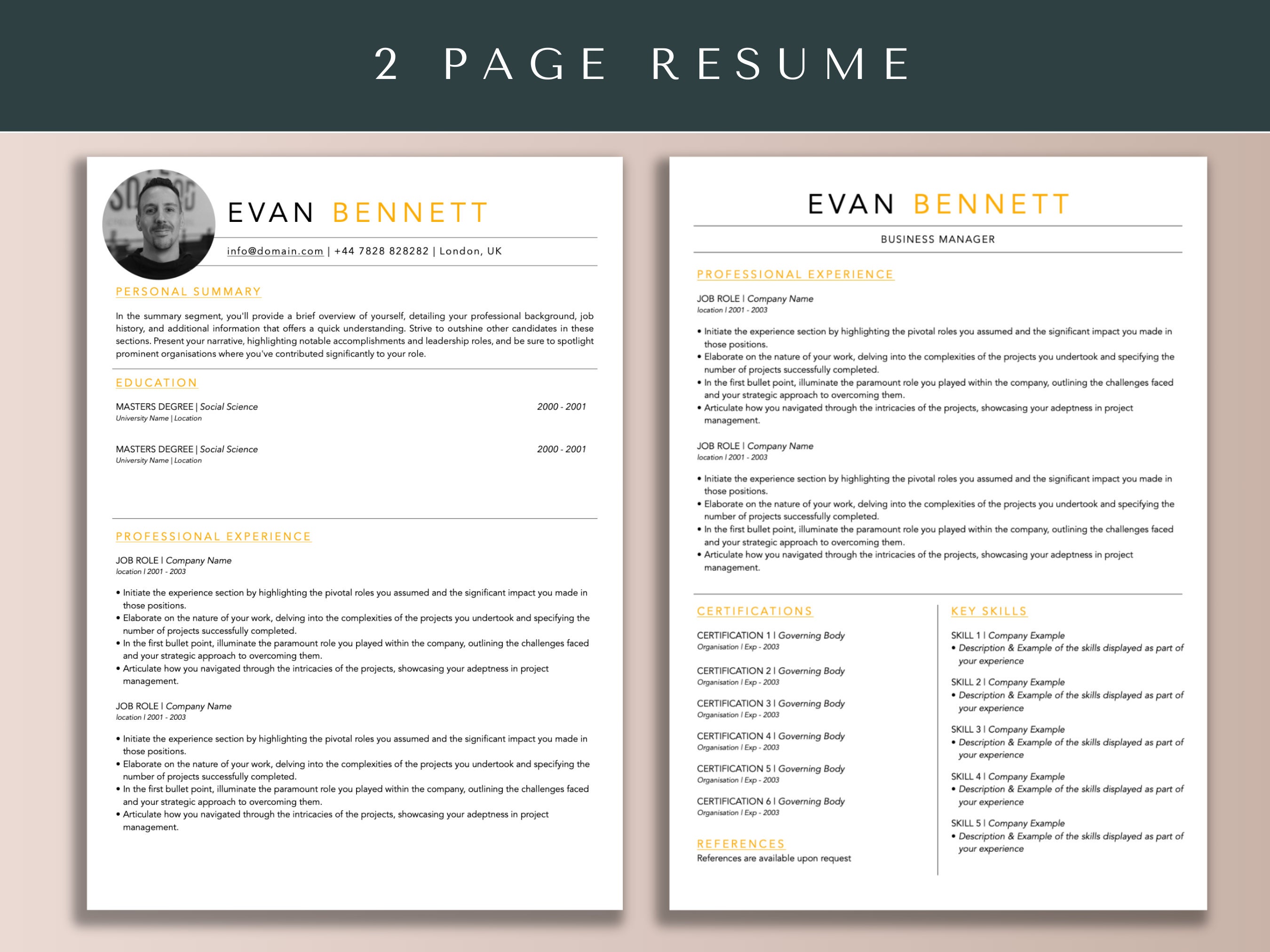 Professional Resume CV Template, Pages, Word, 1-2 Page Resume Template ...
