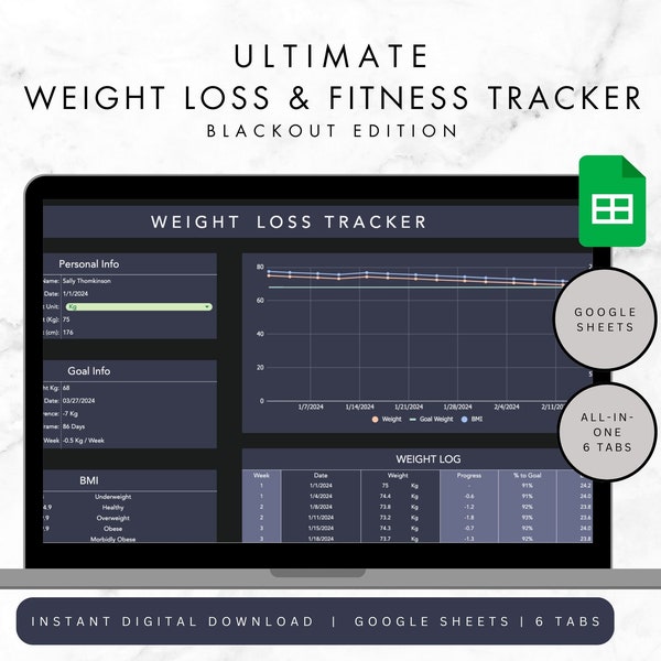 Seguimiento de pérdida de peso y actividad física / Modo oscuro / Apagón / Seguimiento de calorías / Planificador de comidas / Seguimiento de hábitos / Planificador de entrenamiento digital / Nutrición