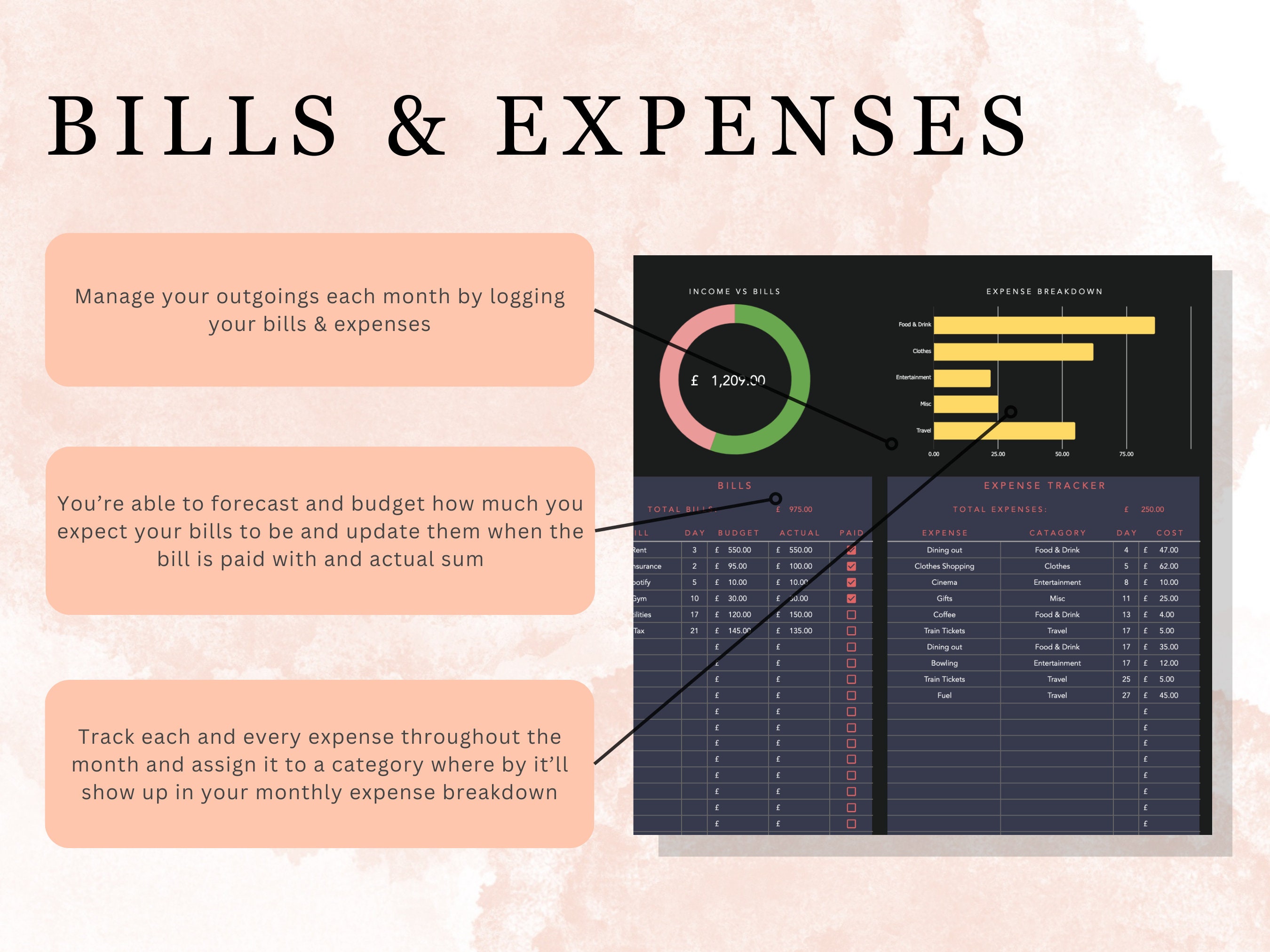Monthly Budget Planner | Dark Mode Spreadsheet | Simple Monthly Budget ...