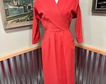 Size Small vintage 1940’s Marion McCoy hot pink wool dress a bit wounded
