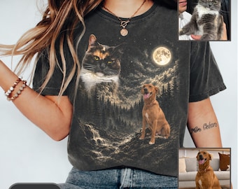 Custom Pet Photo Tshirt Comfort Colors,Personalized Pet Portrait Tee, Custom Cat Shirt,  Cat Lover Gift, Pet Memorial Gift, Cat Dog Dad Gift