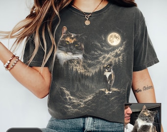 Custom Pet Photo Tshirt Comfort Colors,Personalized Pet Portrait Tee, Custom Cat Shirt,  Cat Lover Gift, Pet Memorial Gift, Cat Dog Dad Gift