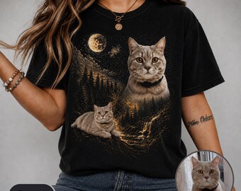 Custom Pet Photo T-Shirt, Vintage Cat Portrait Tee, Comfort Colors® Unisex Shirt