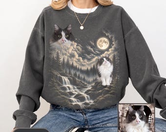 Custom Cat Photo Sweatshirt Comfort Colors, Personalized Pet Portrait Sweatshirt, Custom Cat Dog Sweatshirt, Pet Lover Gift, Cat Dad Shirt