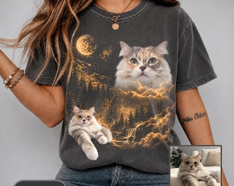 Custom Pet Photo Tshirt Comfort Colors,Personalized Pet Portrait Tee, Custom Cat Shirt,  Cat Lover Gift, Pet Memorial Gift, Cat Dog Dad Gift