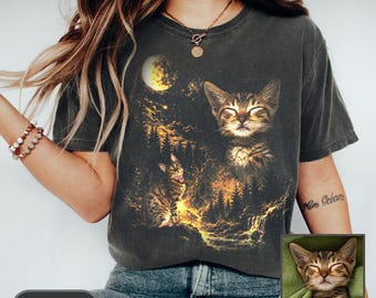 Custom Pet Photo Tshirt Comfort Colors,Personalized Pet Portrait Tee, Custom Cat Shirt,  Cat Lover Gift, Pet Memorial Gift, Cat Dog Dad Gift