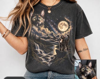Custom Pet Photo T-Shirt, Vintage Cat Portrait, Comfort Colors Tee (Unisex)