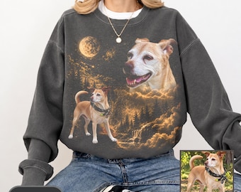 Custom Dog Photo Sweatshirt Comfort Colors, Personalized Pet Portrait Sweatshirt, Custom Cat Dog Sweatshirt, Pet Lover Gift, Dog Dad Shirt