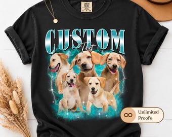 Custom Pet Vintage Bootleg T-Shirt, Retro Personalized Pet Photo + Name Comfort Colors® Shirt, Custom Dog Portrait Top,Design Cat Shirt Tee