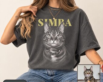 Custom Pet Photo Tshirt Comfort Colors,Personalized Pet Portrait Tee, Custom Cat Shirt,  Cat Lover Gift, Pet Memorial Gift, Cat Dog Dad Gift