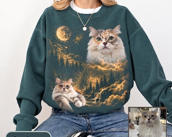 Custom Cat Photo Sweatshirt Comfort Colors, Personalized Pet Portrait Sweatshirt, Custom Cat Dog Sweatshirt, Pet Lover Gift, Cat Dad Shirt