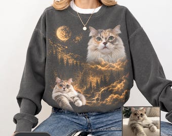 Custom Cat Photo Sweatshirt Comfort Colors, Personalized Pet Portrait Sweatshirt, Custom Cat Dog Sweatshirt, Pet Lover Gift, Cat Dad Shirt