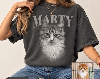 Custom Pet Photo Tshirt Comfort Colors,Personalized Pet Portrait Tee, Custom Cat Shirt,  Cat Lover Gift, Pet Memorial Gift, Cat Dog Dad Gift