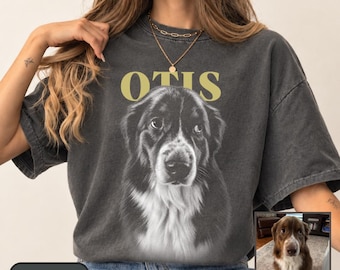 Custom Pet Photo Tshirt Comfort Colors,Personalized Pet Portrait Tee, Custom Dog Shirt,  Dog Lover Gift, Pet Memorial Gift, Cat Dog Dad Gift